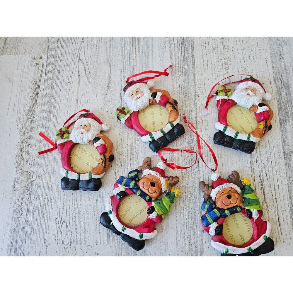 Vintage‎ mini photo frame Santa reindeer ornament set Xmas tree